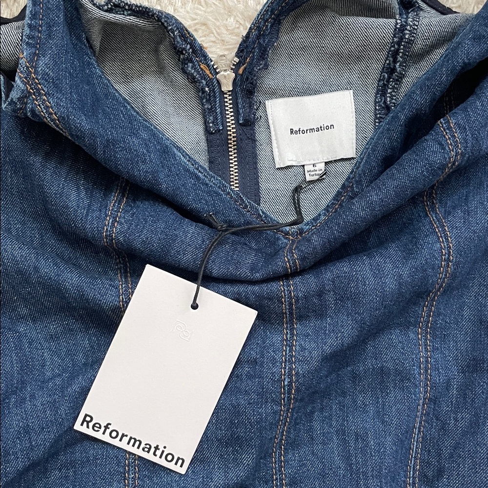 New Reformation Serafina Denim Midi Dress - Picture 5 of 6